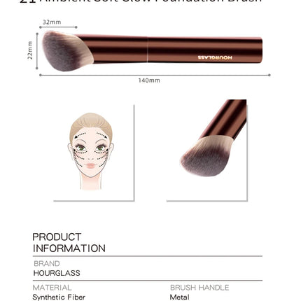 Hourglass Makeup Brush- No.21 Ambient Soft Glow Foundation Brush Soft Fiber Hair Fashion Design Single Face Brush