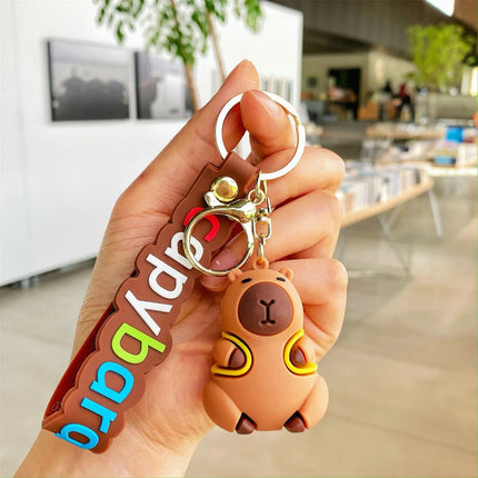 Cute Capybara Rodent PVC Pendant Keychain - Simulation Capybara with Turtle Design Anime Keyring for Cute Animal Lovers