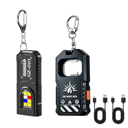 Powerful Mini LED Keychain Flashlight USB C Rechargeable Hanging Work Light Keyring Camping Walking Pocket Lamp Bottle Opener