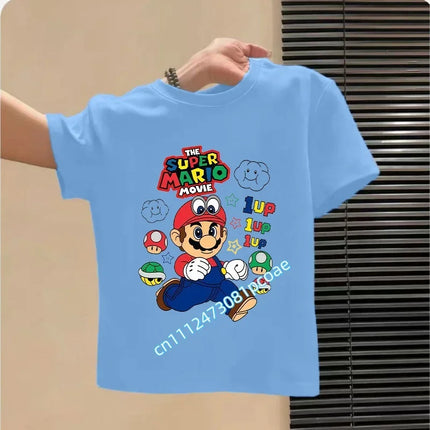 2026 New Summer Cotton T-shirt Super Mario Cartoon T-shirt Men's and Women's Fashion Top Children's Role Playing Short Sleeve