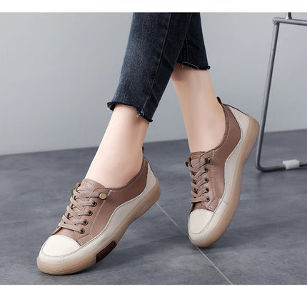 Genuine Leather Women Soft Sole Walking Shoes Girl Student Jogging Sneaker White Black Flats Female Casual Skate Trainers Summer