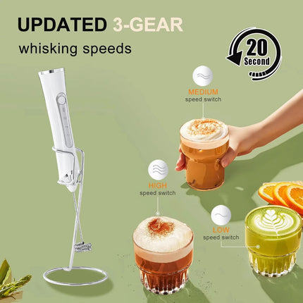 Electric double stick egg beater, milk frother, 3-speed rechargeable milk coffee mixer, handheld kitchen tool, cream frother