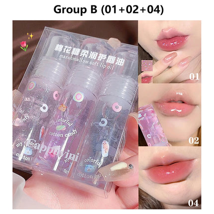 1/3Pcs Clear Water Light Lip Glaze Moisturizer Color Changing Lip Oil Jelly Mirror Lipsticks Transparent Glitter Lip Gloss Set
