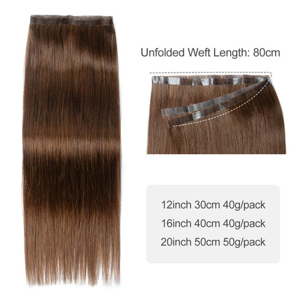 Tape In Weft Hair Extensions Human Hair PU Long Weft Tape In Hair Extensions Real Human Hair Silky Easy to Use Remy 12-20 inch