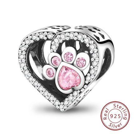 Original 925 Sterling Silver Charm Beads Love Heart Family Charms Pendant Fit Bracelet Charm Women DIY Jewelry Gift