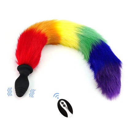 Fox Tail Anal Plug with Remote Control Vibrating - Faux Fur & Silicone Role Play Adult Toy Multi-Color BDSM Sex Toys for Couples