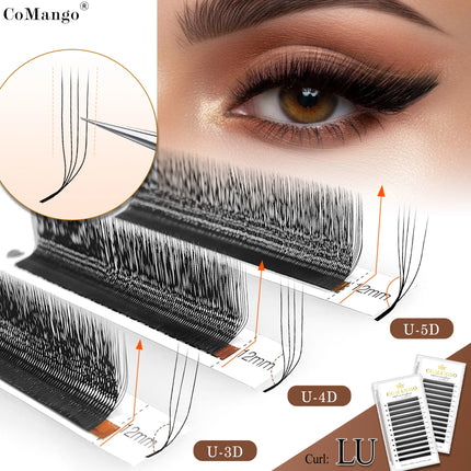 CoMango 3D 4D 5D U Shaped LU Curl Eyelash Extension Premium Soft False Eyelashes Premade Fan U Lashes Beauty Makeup