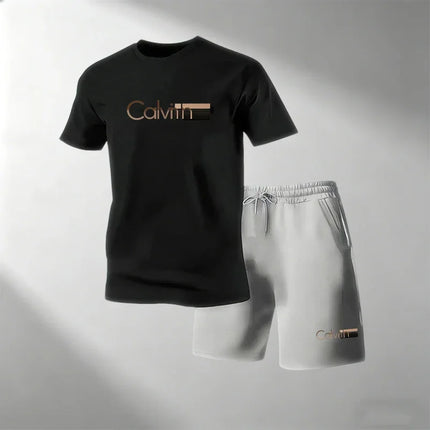 2026 Summer Men's Streetwear 2 Piece Set O-Neck T-Shirt+Sports Shorts Quick Dry Fitness Gym Running Suit Hot Sale Fashion Casual