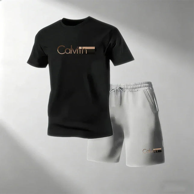 2026 Summer Men's Streetwear 2 Piece Set O-Neck T-Shirt+Sports Shorts Quick Dry Fitness Gym Running Suit Hot Sale Fashion Casual