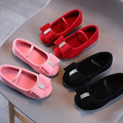 Little Girl Leather Shoes Simple Fashion Children Princess Shoes Solid Color Flats Causal Kids Versatile Bowtie Loafers Moccasin