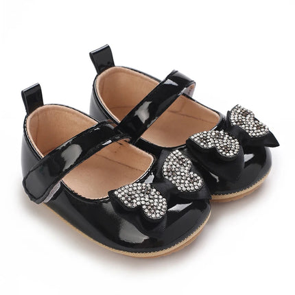Casual Cute Rhinestone Bowknot Decor Mary Jane Shoes For Baby Girls, Lightweight Non-slip Walking Shoes For Spring And Autumn