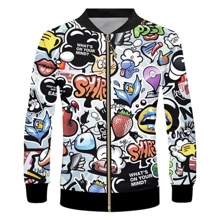 Psychedelic Graphic Jacket Pop 3D Printed Zipper Jacket Unisex Casual Overcoat Loose Plus Size Zip Up Coat Outdoor Sportwear Top