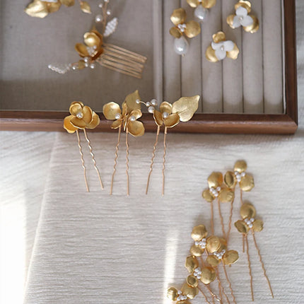 Ins Copper Floral Leaf Hair Pins Bridal Comb Girls Hair Piece Jewelry Handmade Wedding Women Headpiece