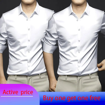 6XL Mens dress black shirts long-sleeved Office Wear Oversize wrinkle-proof non-ironed solid color business casual ice silk