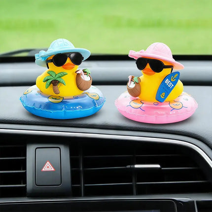 1pc Car Dashboard Ornaments Summer Yellow Duck Coconut Skateboard Hat Rubber Squeeze Duck Cute Car Decoration