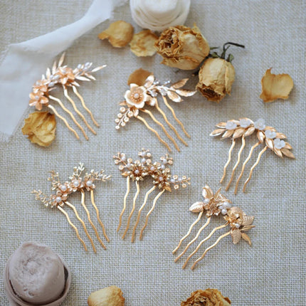 Metal Golden Leaf Flower Bridal Hair Comb Wedding Jewelry Headpiece Women Hair Accessories
