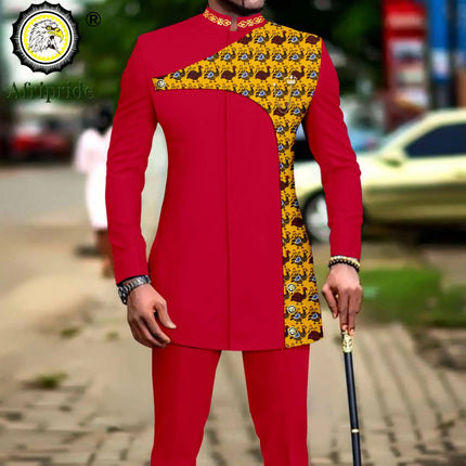 Men's 2 Pieces Suit Elegant Single Breated Slim Fit Embroidery Print Blazer Pants Set African Clothes Party Wedding A2316025