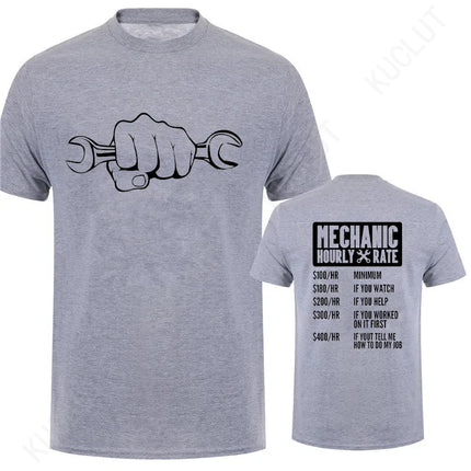 Men's T-Shirt Tops Mechanic Hourly Rate Unique Tee Shirt Male T-shirt Car Fix Engineer Graphic Design T-Shirt Clothing Gift Idea