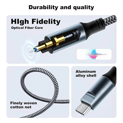 Braided USB C to Optical Audio Cable 3Ft USB C to Toslink Optical Cable with Gold-Plated Connector for TV/Soundbar,Sony PS5