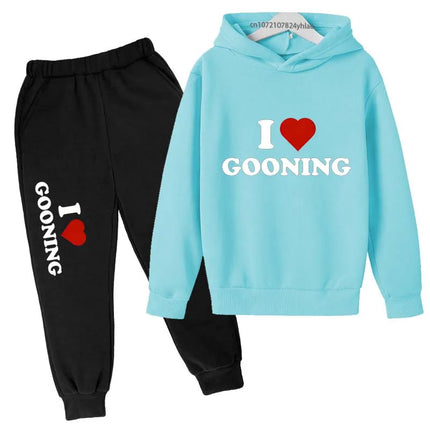 Funny I Love Gooning Kids Spring Autumn Casual Letter Print 2pcs Hoodie+Pants Tracksuits 2-13 Years Boys Girls Outfits Clothes