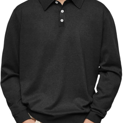 Casual Long Sleeve V-Neck Polo Shirt Men's Autumn Winter Fashion Independent Station Hit Button Leisure Top Polyester Fiber