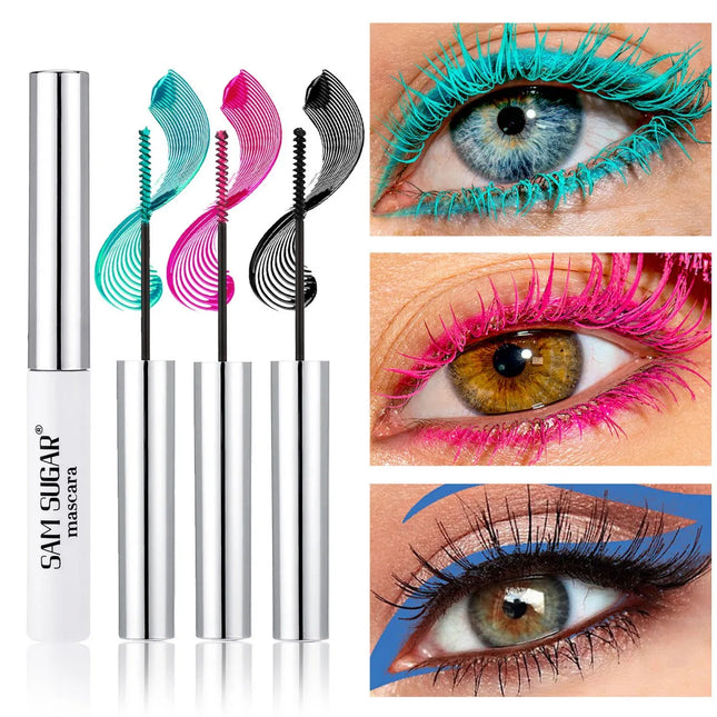 Silk Fiber Mascara Colorful Ultra-Fine Brush Lengthens Eyelashes Waterproof Lasting Fast Dry Green Pink Curling Mascara Makeup