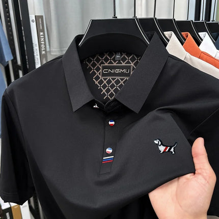 Hot Quality Men's Short-Sleeved Polo Shirt Lapel Button Dog Embroidery Spring Casual Elegance T-Shirt Simple Business Menswear