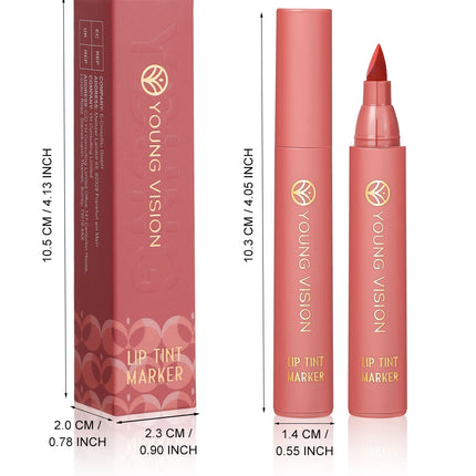 Lip Tint Pen, 6 Colors Available, Matte Water Lipstick, Non-Stick Cup, Long-Lasting, Smooth Lip Liner and Lip Stain Combo