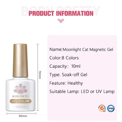 BORN PRETTY Cat Magnetic Moonlight Gel Nail Polish Set 10ml Sparking White Silver Water-light Soak Off UV Gel Nail Art Manicure