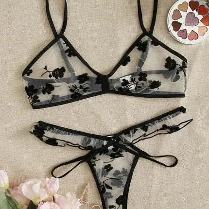 2026 Summer Women Lace Bra Set See-Through Sexy Lingerie Thin Strap Underwear Suit Floral Print Stylish Bralettes Корсет Женский