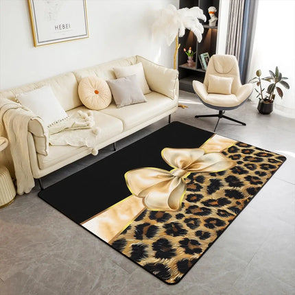 Striped Red Leopard Area Rug, Color Block Wild Animal Hide Print, Non-Slip Washable Mat for Living Room Sofa Dining Room Indoor