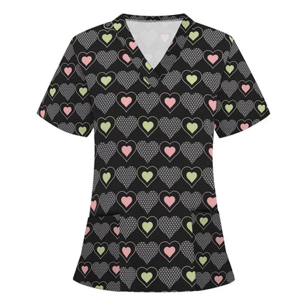 Womens T-Shirts Medical Nursing Uniform Clinical Uniform Woman V-Neck Short Sleeve T Shirt Tops With Pocket Women's Clothing
