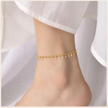 Stainless Steel Dangle Anklet for Women, Fringe Chain  Anklet Bracelet on Leg  ,Bohemian Style Summer Anklet Beach Jewelry