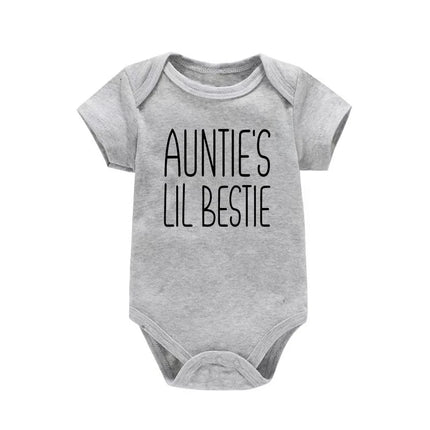 Auntie's Lil Bestie Funny Letter Print Baby Bodysuit Casual Infant Short Sleeve Romper Newborn Outfit Jumpsuit