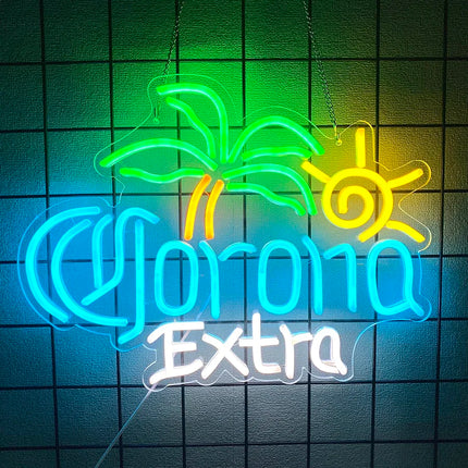 Palm Tree Corona Extra Beer Neon Sign for Home Bar Man Cave Pub Store Party Club Bistro Light Up Bar Neon Signs for Wall Decor
