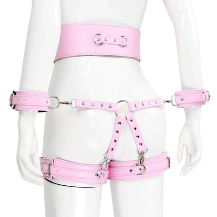 Professional BDSM Red Leather Harness Set Collar Handcuffs Restraint Kit for Women Slave Role Play Fetish Gear Adult Game Toy