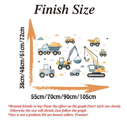 Cartoon Excavator Vehicles Set Car Wall Sticker Playroom Building Construction Crane Truck Wall Decal for Baby Room Decoration