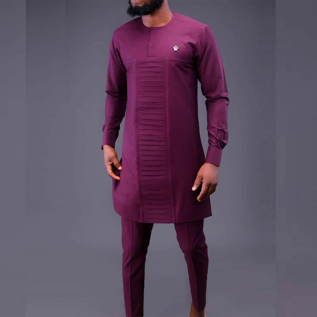 African Traditional Man Outfit Men 2PCS Suits Long-sleeved Round Neck Male Sets Shirt Top Pant Ethnic Style Casual Wear clothing