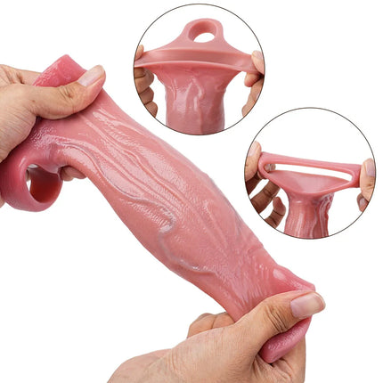 Silicone Large Dildo Reusable Penis Sleeve Open-ended Design with Dick Enlarger Silicone Male Masturbator Sex Toys for Men 18+