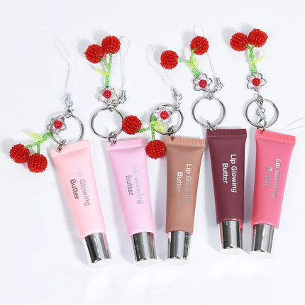 Lakerain Lip Gloss Butter Lip Balm Moisturizing Lip Balm Lip Gloss With Pendant Silver Chain Cherry Easy to Carry Lip Gloss