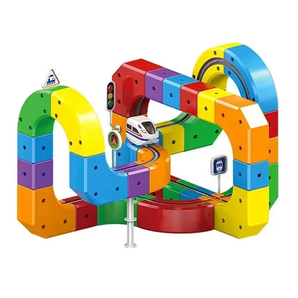 Electric Magnetic Track Set STEM Building Toy with Anti-Gravity Vehicles 100+ Pieces Creative DIY Railway Model for Kids Gift