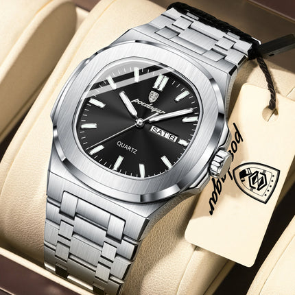 POEDAGAR Exquisite Fashion Men's Watches Waterproof Luminous Date Week Men Watch Stainless Steel Quartz Casual Classic Man Watch
