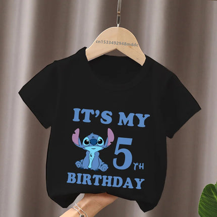 It's My 1 2 3 4 5 6 7 8 9 Years Birthday Boys Girls T-shirt Lilo & Stitch Print Cartoon Cute Kids Clothes Baby Children T-Shirts