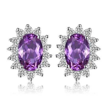 JewelryPalace Created Blue Sapphire Ruby 925 Sterling Silver Stud Earrings Natural Amethyst Garnet Peridot Topaz Princess Diana