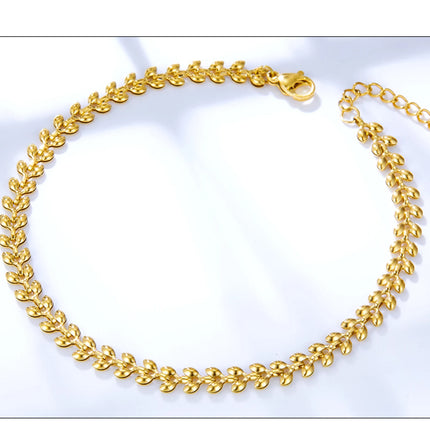 LUXUSTEEL Fashion Stainless Steel Anklets For Women Girls Boho Golden Color Leaf Arrow Ankle Bracelet Ocean Beach Foot Jewelry