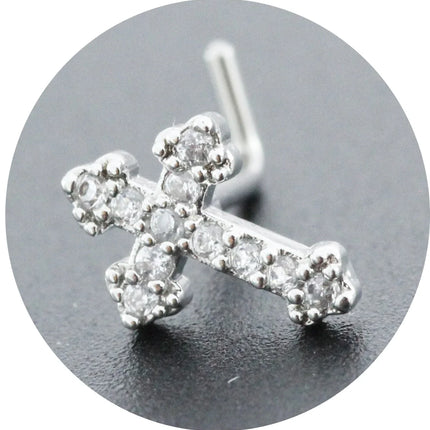 20G Surgical Steel Nose Rings for women Cross Nose Piercing Jewelry Body Jewelry Shiny CZ Cross Dangle L Shape Nose Studs