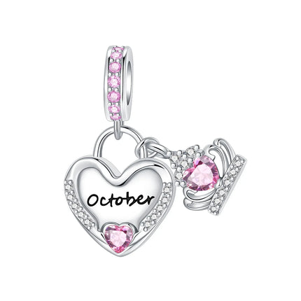 925 Sterling Silver January-December Birthday Stone Love Zircon Pendant Bead Fit Charms Necklace Bracelet Women Jewelry DIY Gift