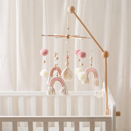 Baby Wooden Boho Rainbow Bed Bell Rattles Toys Hanging Pendant Newborn Toys Mobile Crib Bracket Montessori Toys Baby Birth Gift