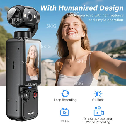 SKIG 1080P FHD Video Camera with 1.9" CMOS, USB Rechargeable, 180° Rotating Action Camcorder for Vlogging, Vlogging Camera