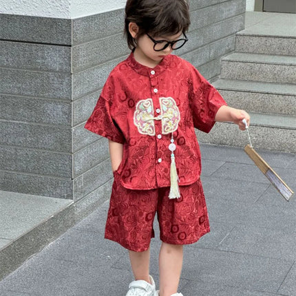 Short Sleeve Tops Shorts 2 Piece Set Boy Outfit Casual Kids Clothes Baby Tang Hanfu Suit Boys Costume Children's Sets Summer